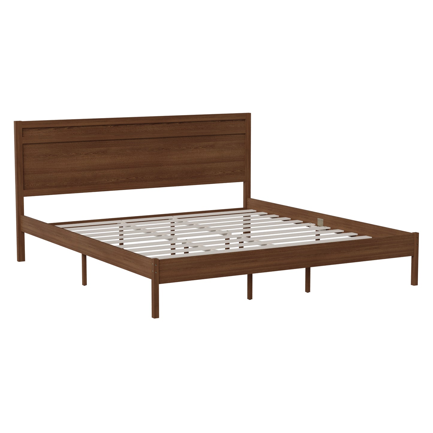 Kingston King Size Solid Wood Platform Bed with Wooden Slats and Headboard, No Box Spring Needed, Brown Brown