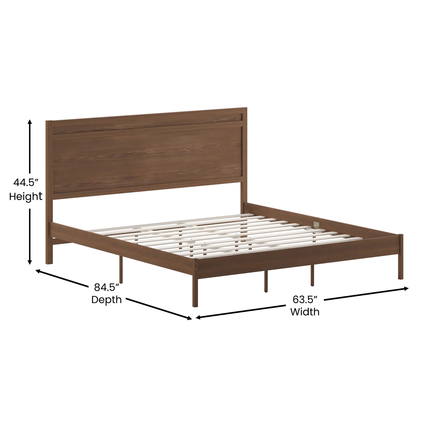 Kingston King Size Solid Wood Platform Bed with Wooden Slats and Headboard, No Box Spring Needed, Brown Brown