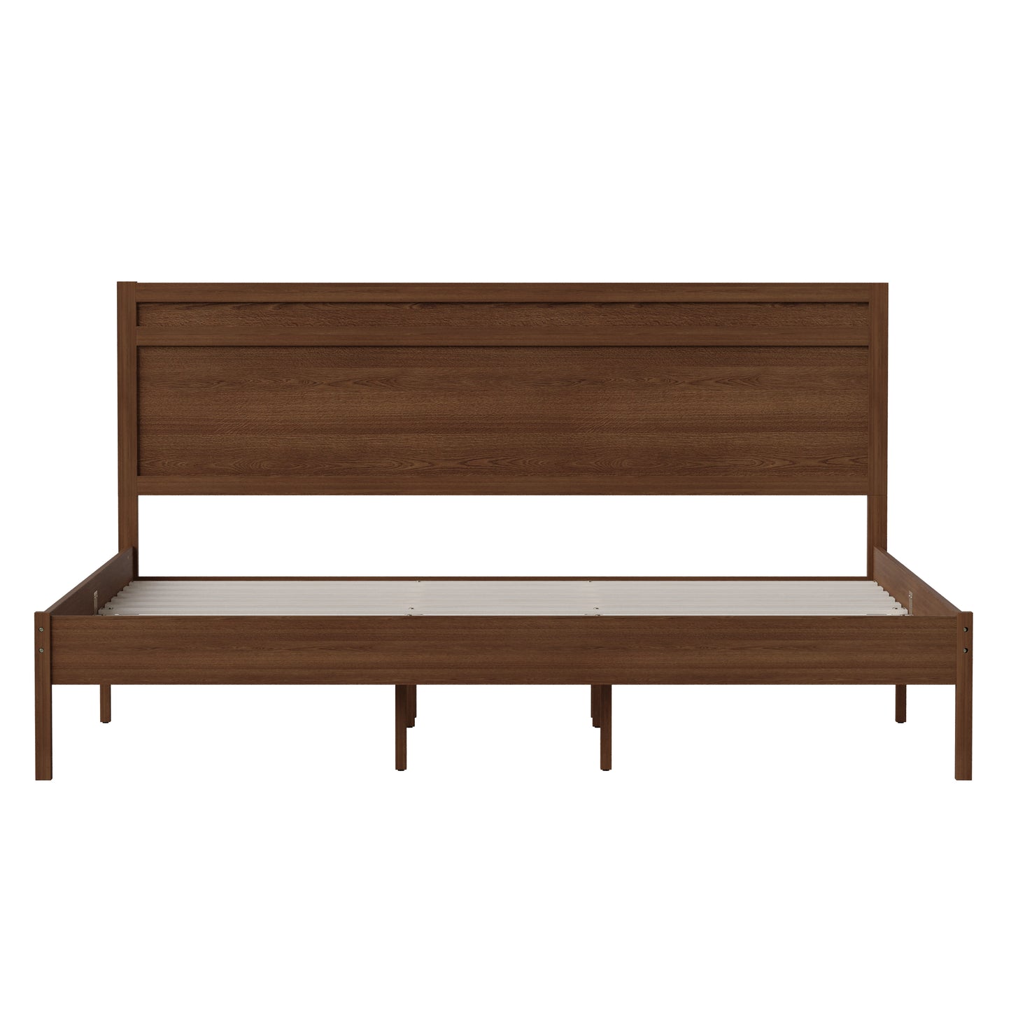 Kingston King Size Solid Wood Platform Bed with Wooden Slats and Headboard, No Box Spring Needed, Brown Brown