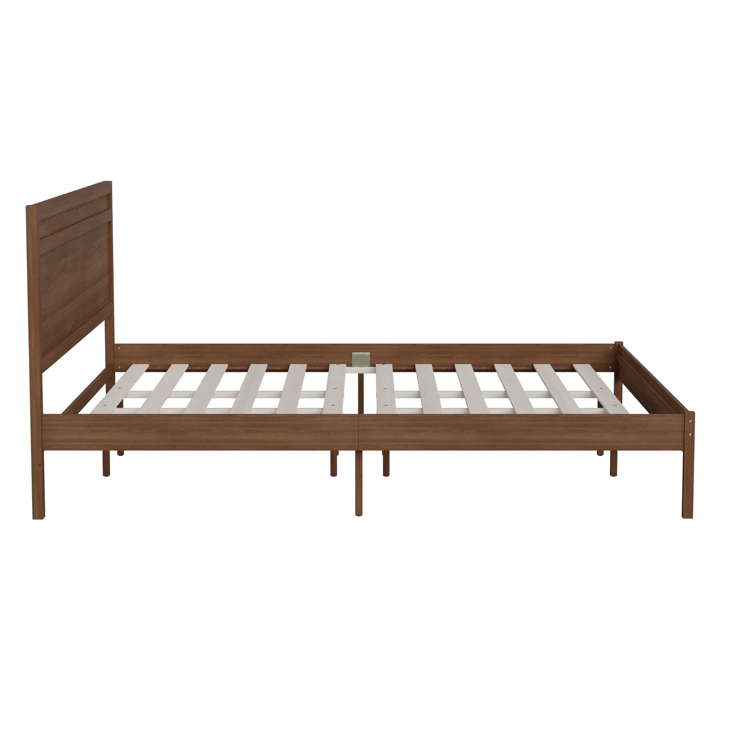 Kingston King Size Solid Wood Platform Bed with Wooden Slats and Headboard, No Box Spring Needed, Brown Brown