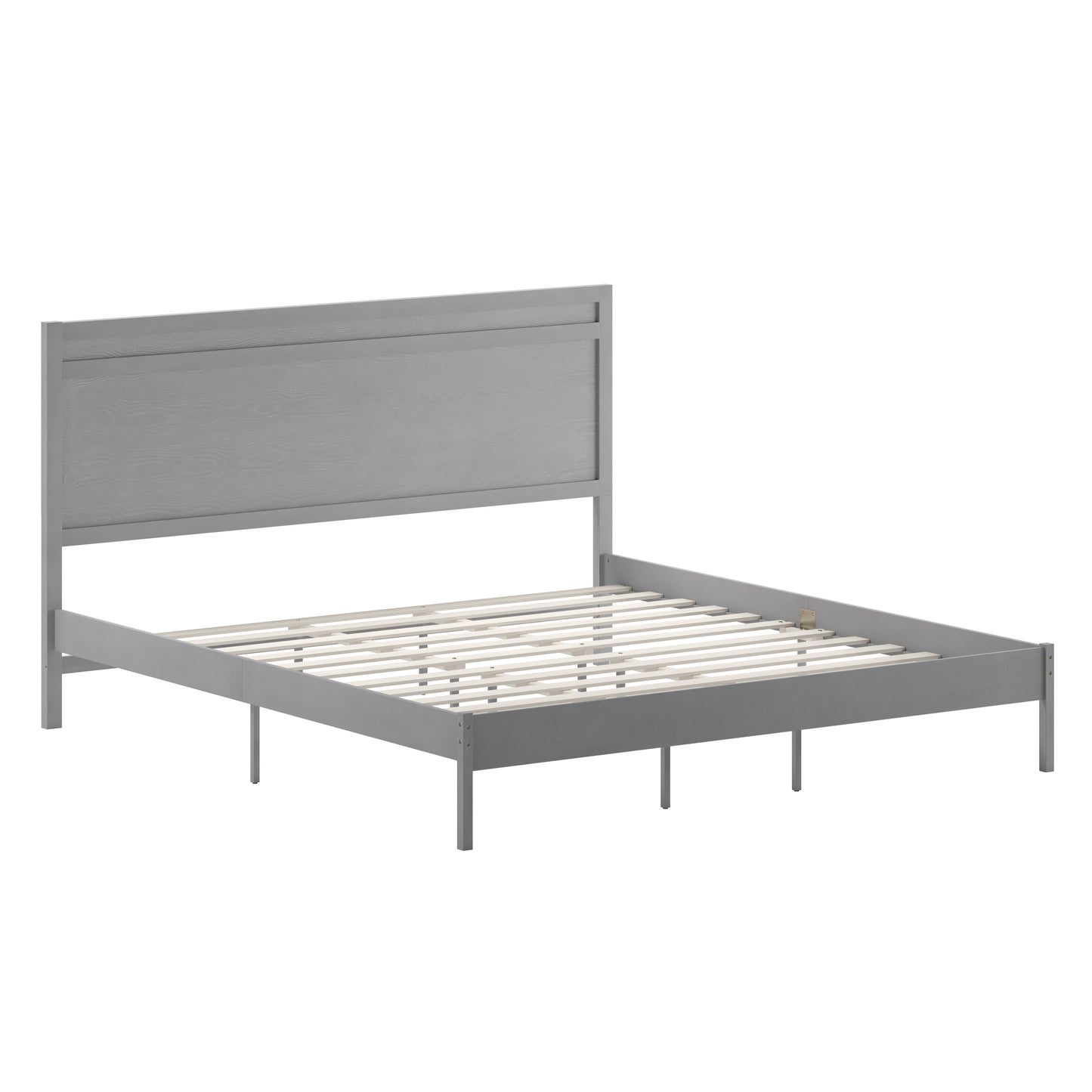 Kingston King Size Solid Wood Platform Bed with Wooden Slats and Headboard, No Box Spring Needed, Gray Gray
