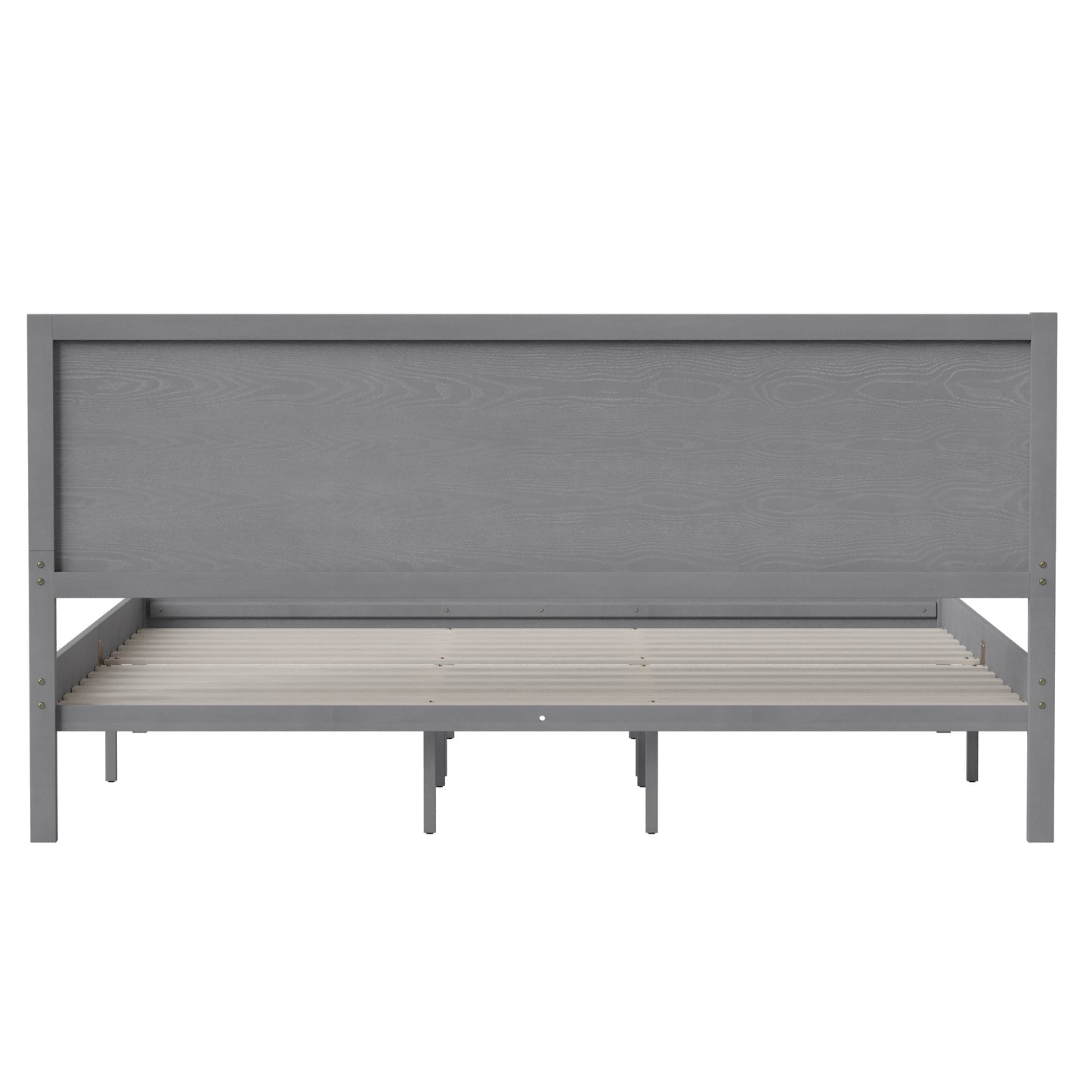 Kingston King Size Solid Wood Platform Bed with Wooden Slats and Headboard, No Box Spring Needed, Gray Gray