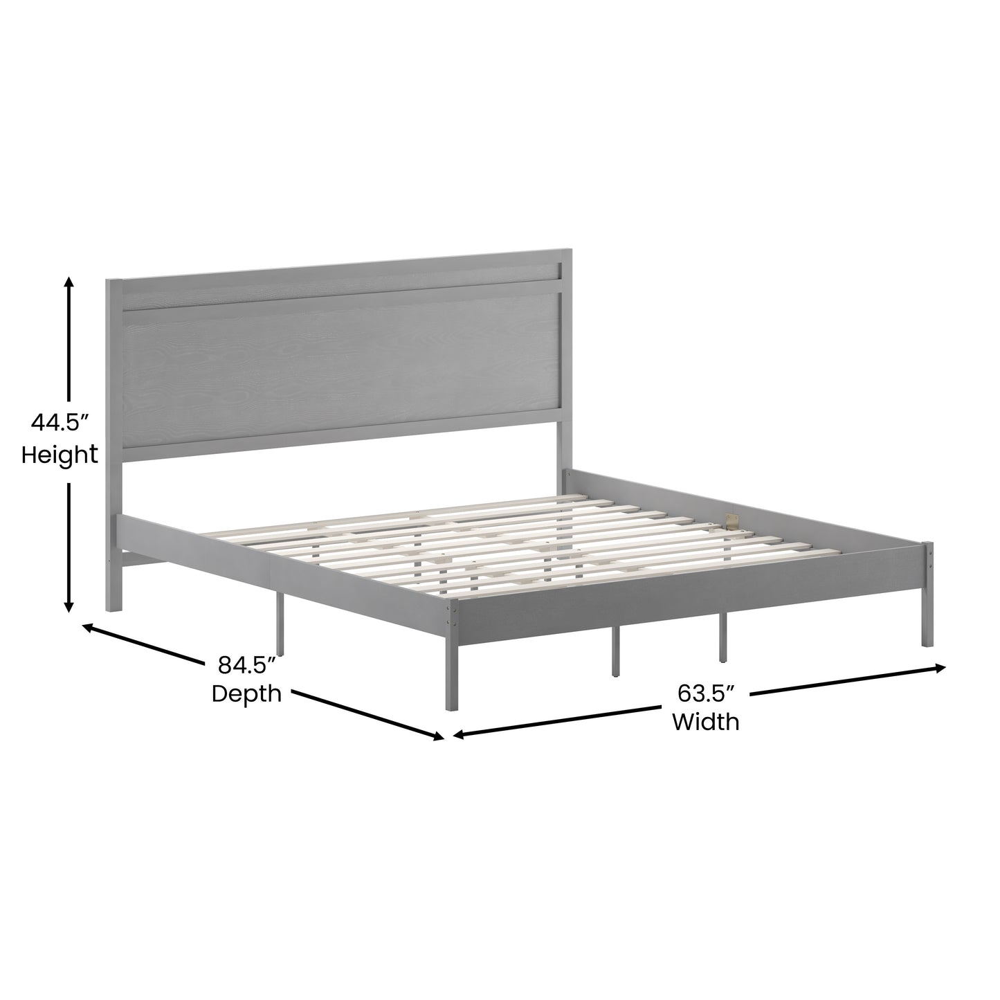 Kingston King Size Solid Wood Platform Bed with Wooden Slats and Headboard, No Box Spring Needed, Gray Gray