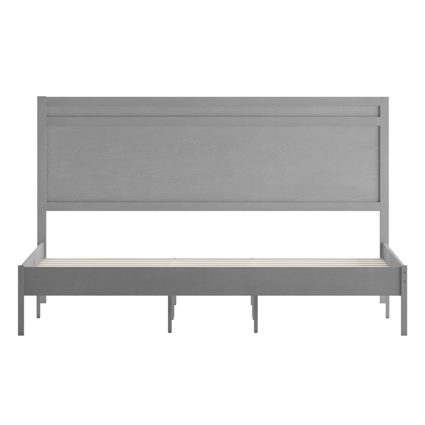 Kingston King Size Solid Wood Platform Bed with Wooden Slats and Headboard, No Box Spring Needed, Gray Gray