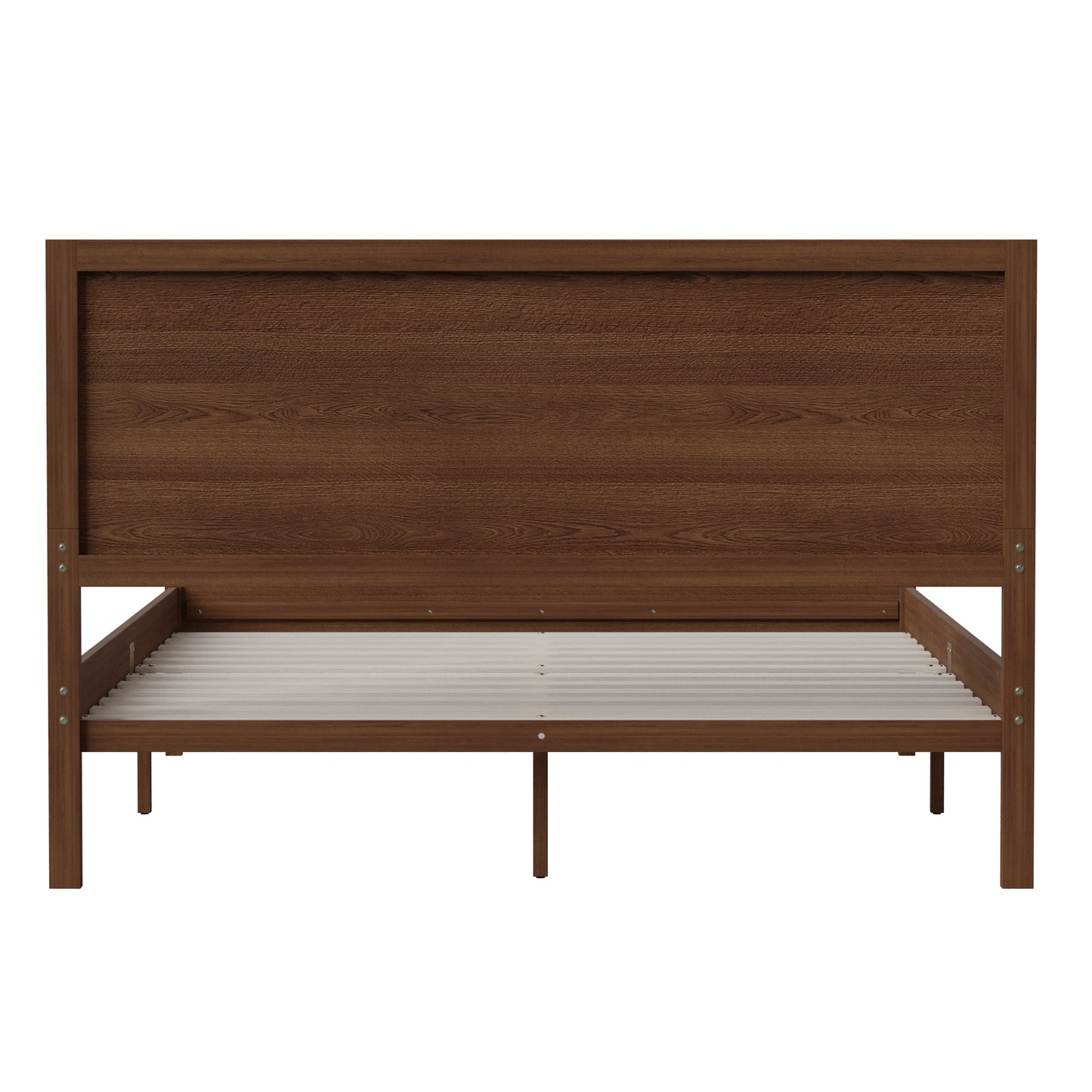 Kingston Queen Size Solid Wood Platform Bed with Wooden Slats and Headboard, No Box Spring Needed, Brown Brown
