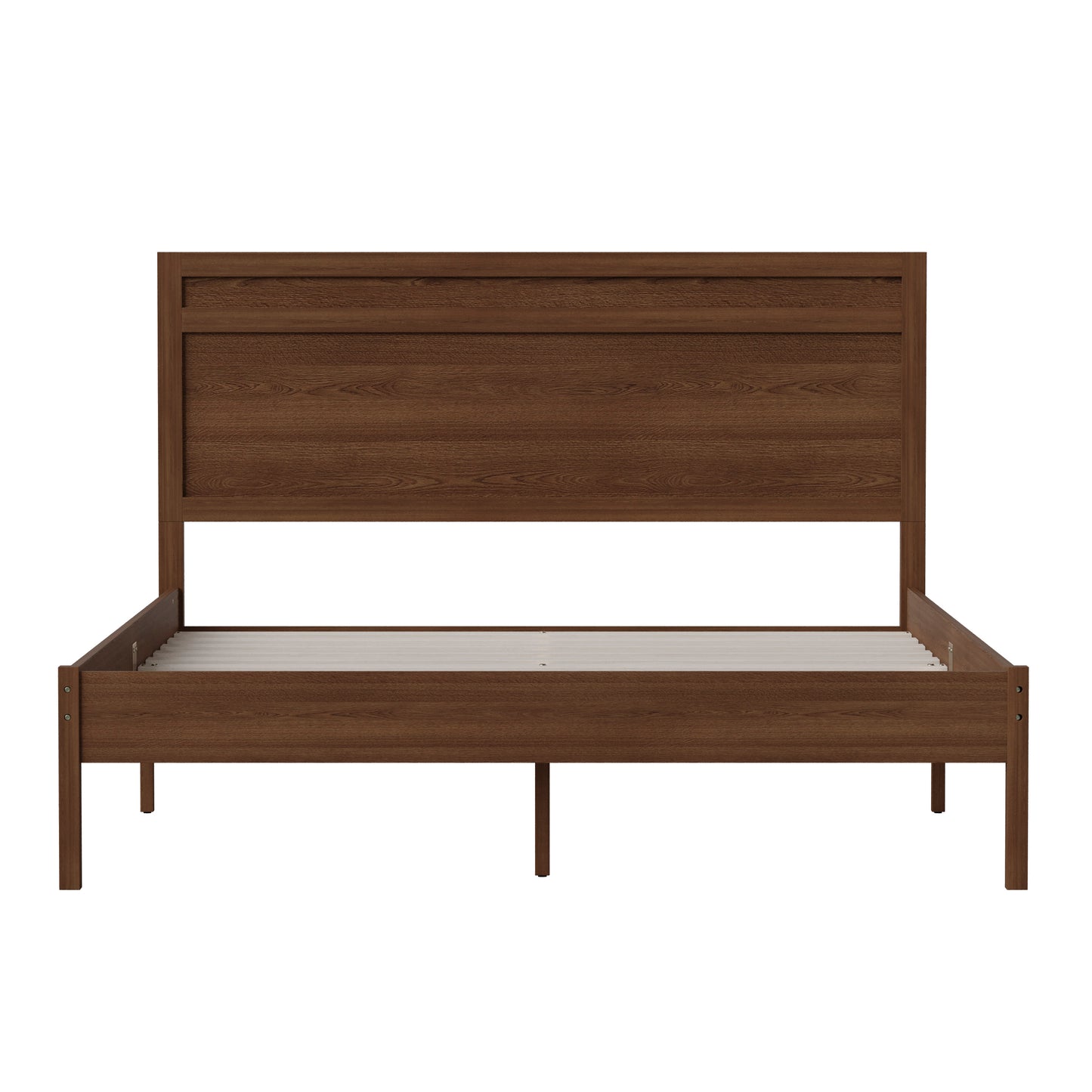 Kingston Queen Size Solid Wood Platform Bed with Wooden Slats and Headboard, No Box Spring Needed, Brown Brown