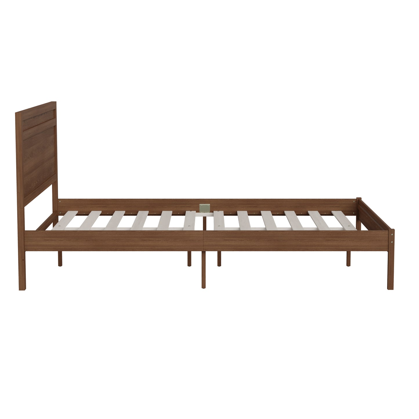 Kingston Queen Size Solid Wood Platform Bed with Wooden Slats and Headboard, No Box Spring Needed, Brown Brown