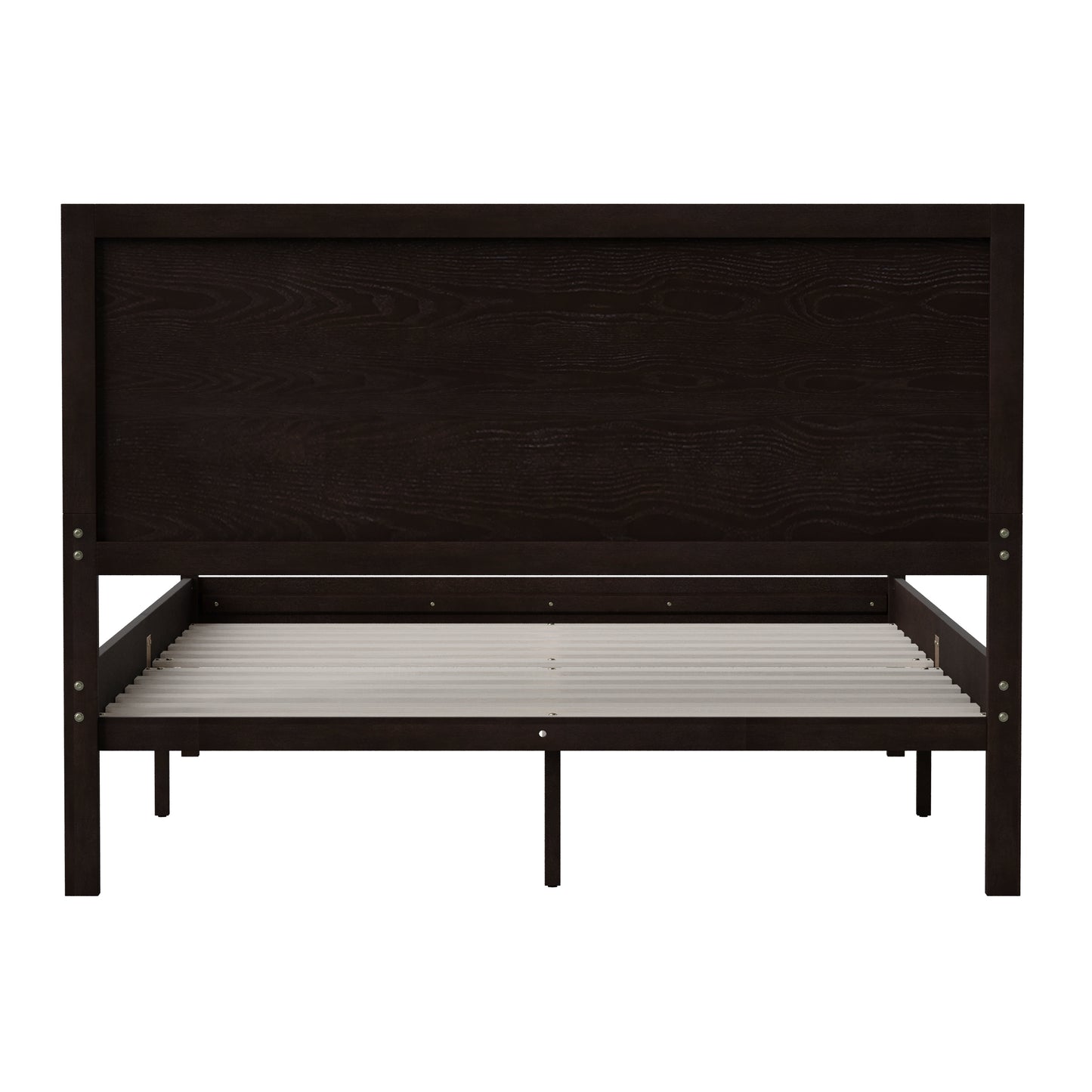 Asher Full Size Solid Wood Platform Bed with Wooden Slats and Headboard, No Box Spring Needed, Dark Brown Dark Brown