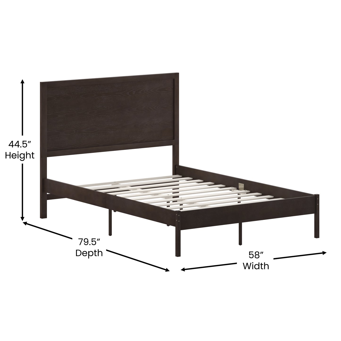 Asher Full Size Solid Wood Platform Bed with Wooden Slats and Headboard, No Box Spring Needed, Dark Brown Dark Brown