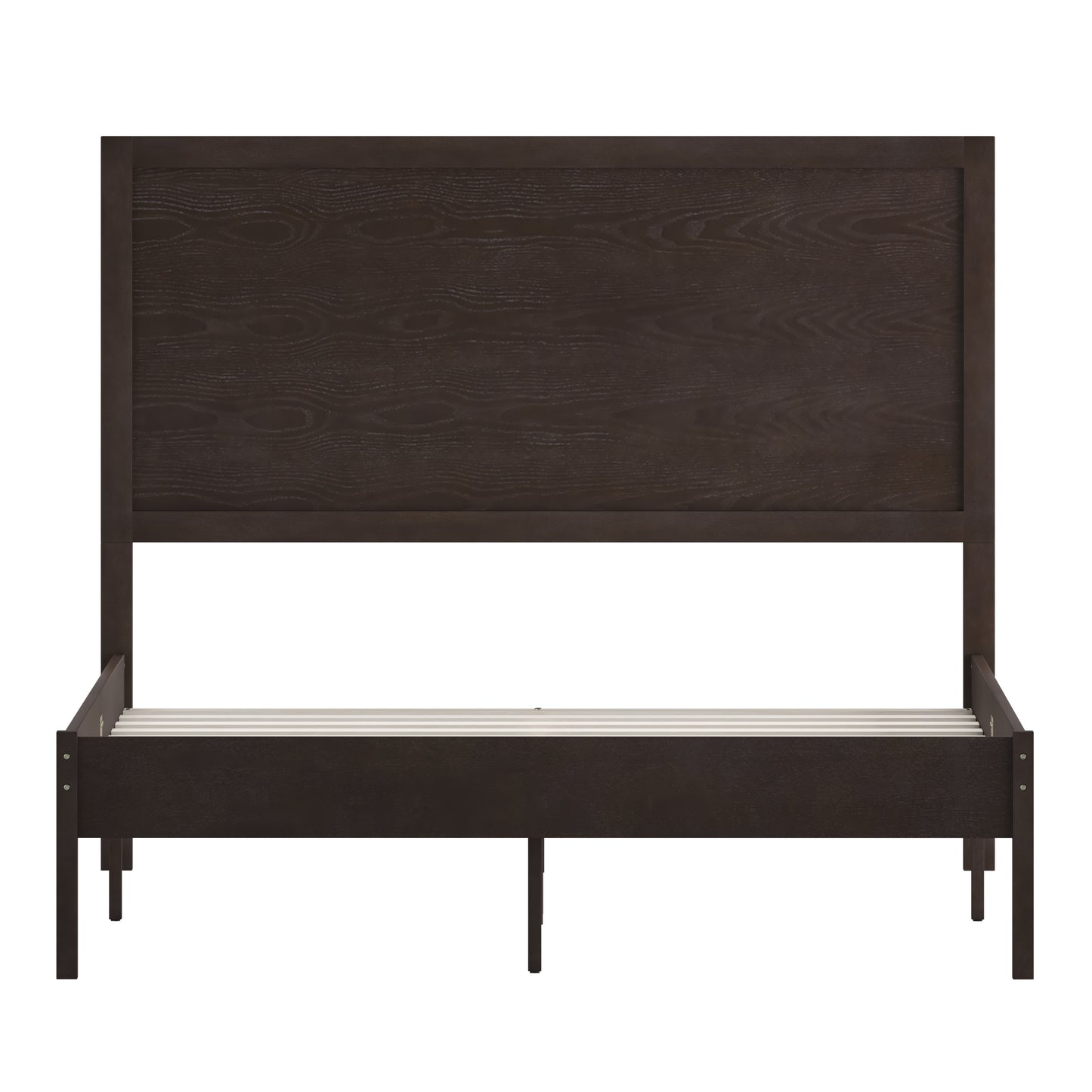 Asher Full Size Solid Wood Platform Bed with Wooden Slats and Headboard, No Box Spring Needed, Dark Brown Dark Brown