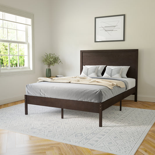 Asher Full Size Solid Wood Platform Bed with Wooden Slats and Headboard, No Box Spring Needed, Dark Brown Dark Brown MG-09004FB-F-DKBRN-GG