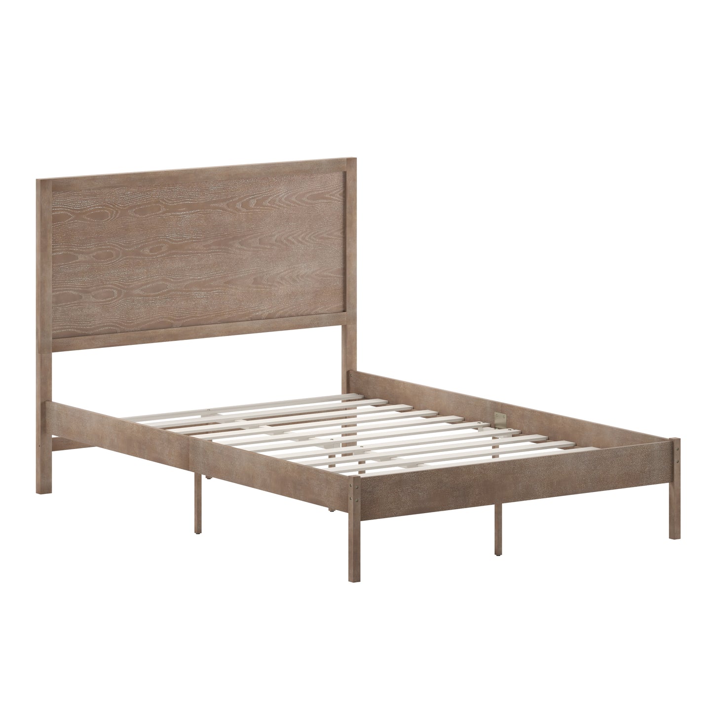 Asher Full Size Solid Wood Platform Bed with Wooden Slats and Headboard, No Box Spring Needed, Light Brown Light Brown