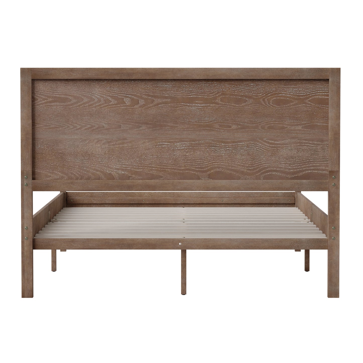 Asher Full Size Solid Wood Platform Bed with Wooden Slats and Headboard, No Box Spring Needed, Light Brown Light Brown