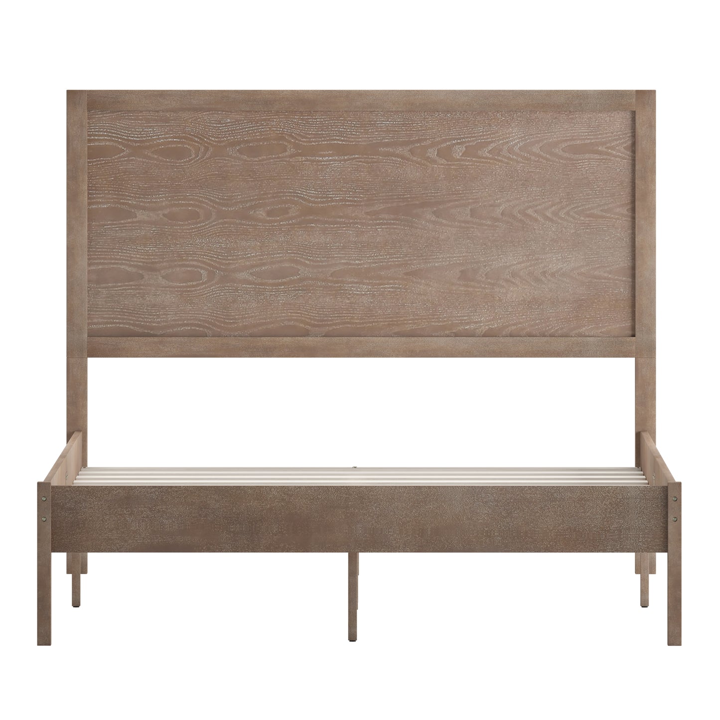 Asher Full Size Solid Wood Platform Bed with Wooden Slats and Headboard, No Box Spring Needed, Light Brown Light Brown