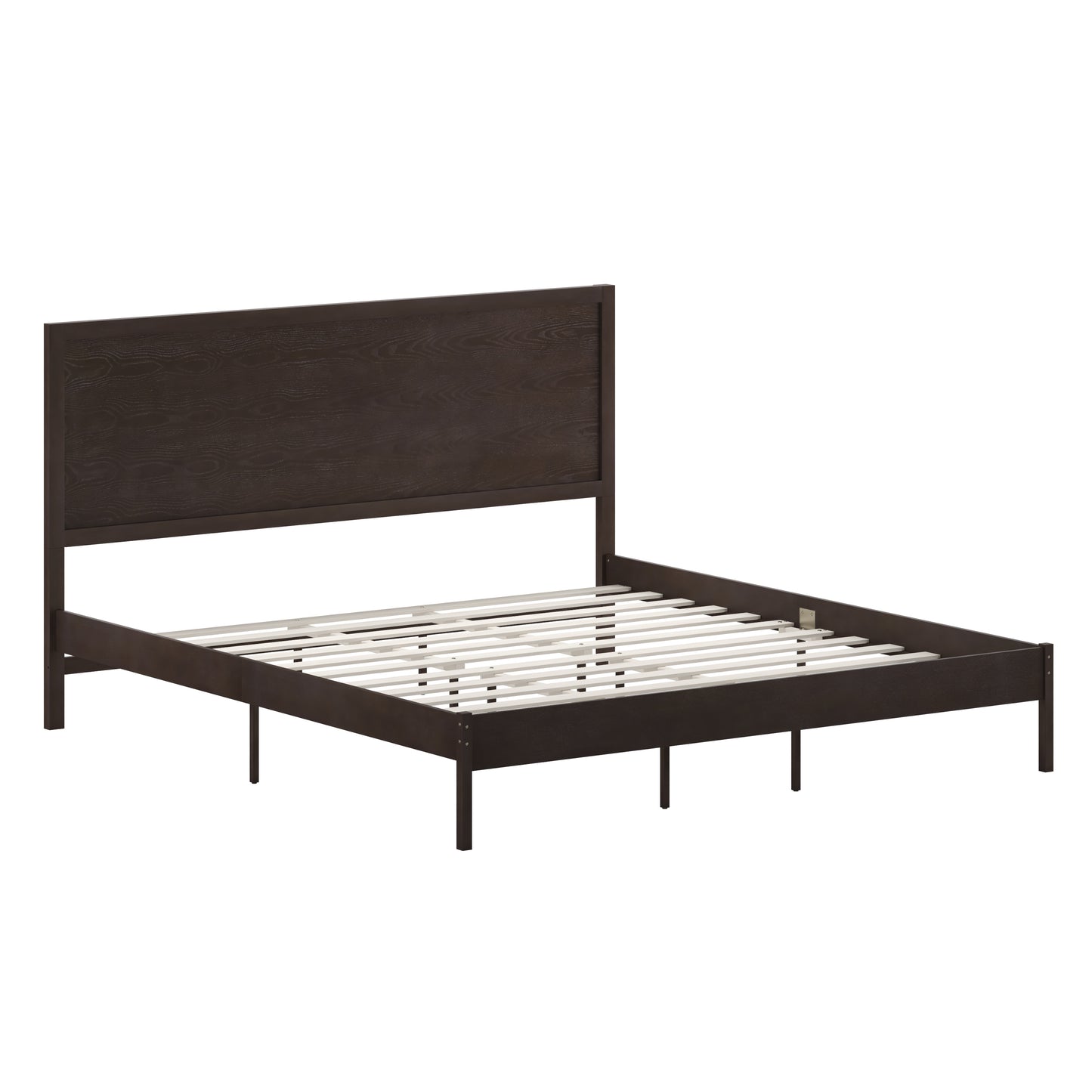 Asher King Size Solid Wood Platform Bed with Wooden Slats and Headboard, No Box Spring Needed, Dark Brown Dark Brown