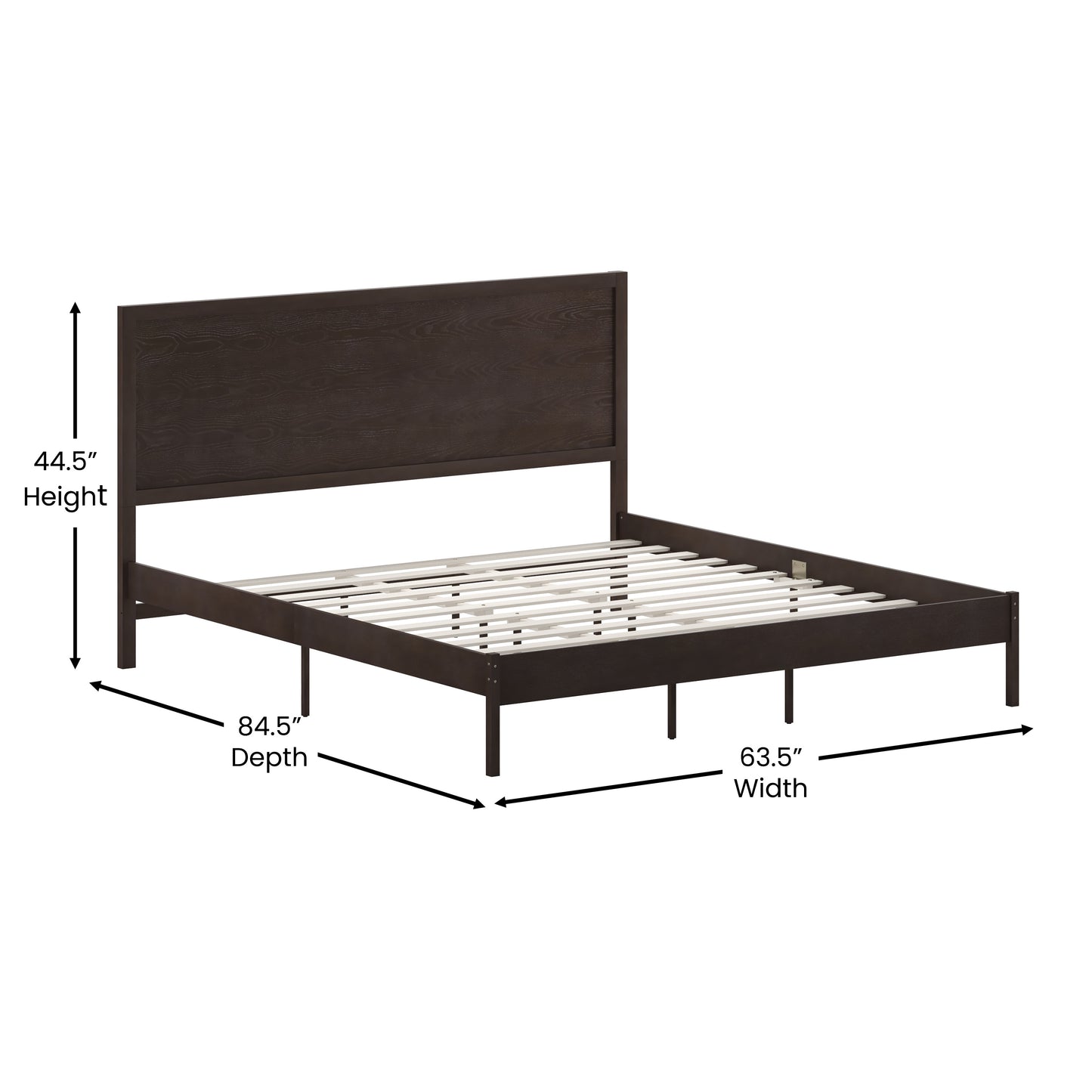 Asher King Size Solid Wood Platform Bed with Wooden Slats and Headboard, No Box Spring Needed, Dark Brown Dark Brown
