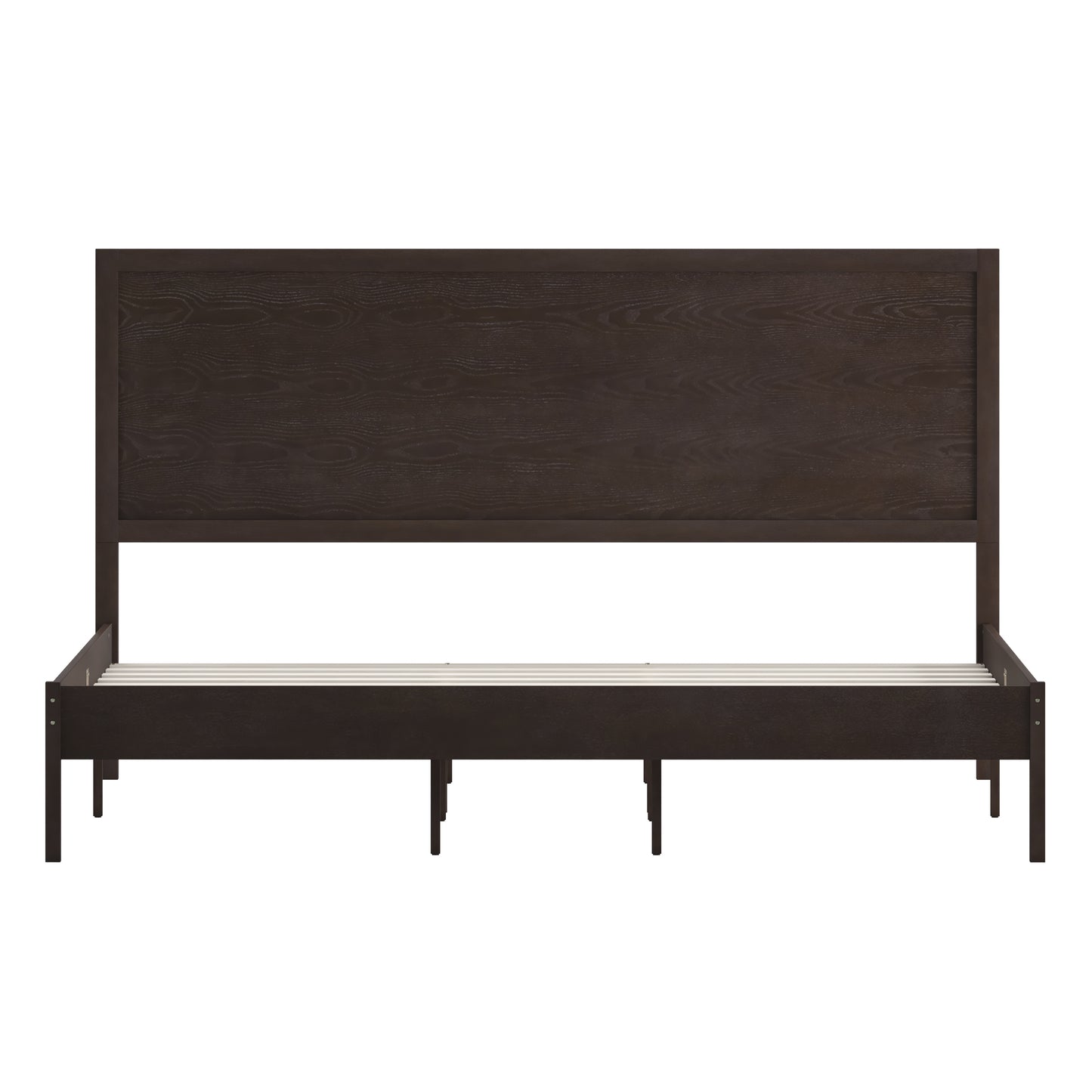 Asher King Size Solid Wood Platform Bed with Wooden Slats and Headboard, No Box Spring Needed, Dark Brown Dark Brown