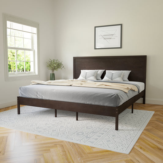 Asher King Size Solid Wood Platform Bed with Wooden Slats and Headboard, No Box Spring Needed, Dark Brown Dark Brown MG-09004KB-K-DKBRN-GG
