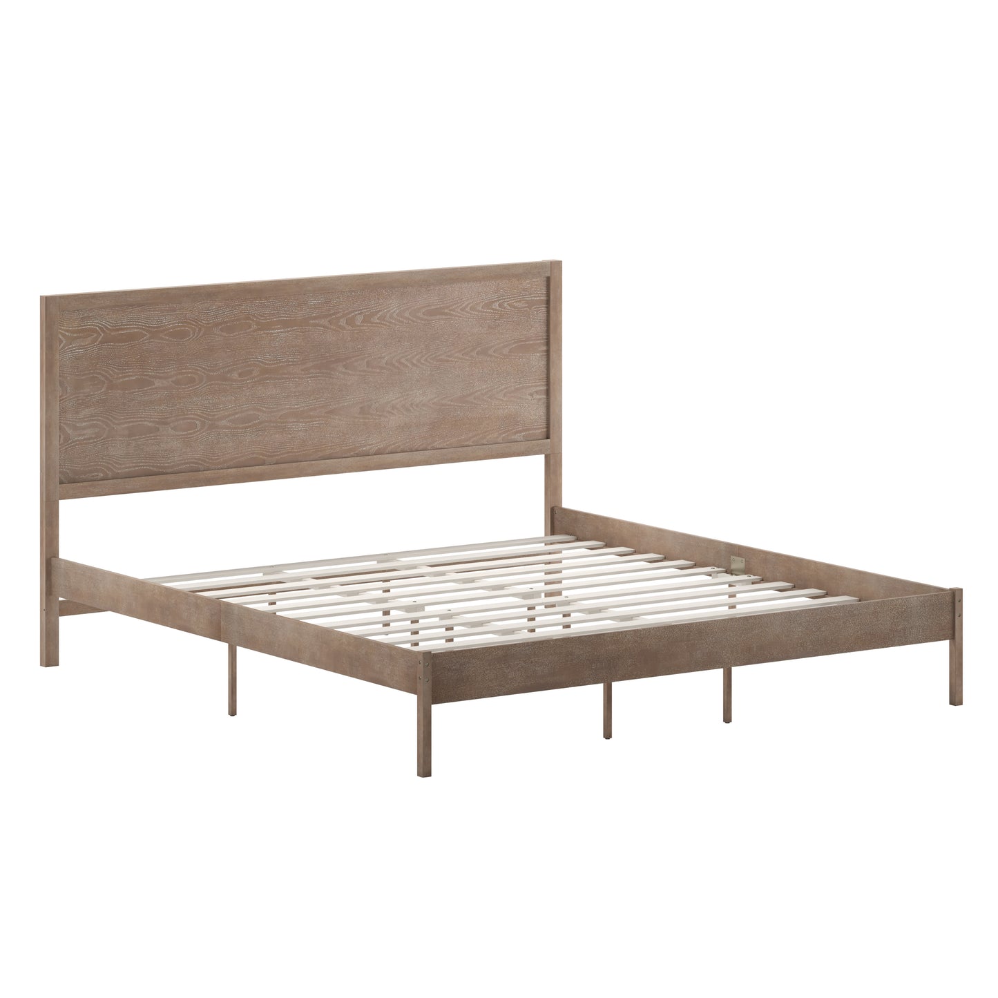 Asher King Size Solid Wood Platform Bed with Wooden Slats and Headboard, No Box Spring Needed, Light Brown Light Brown