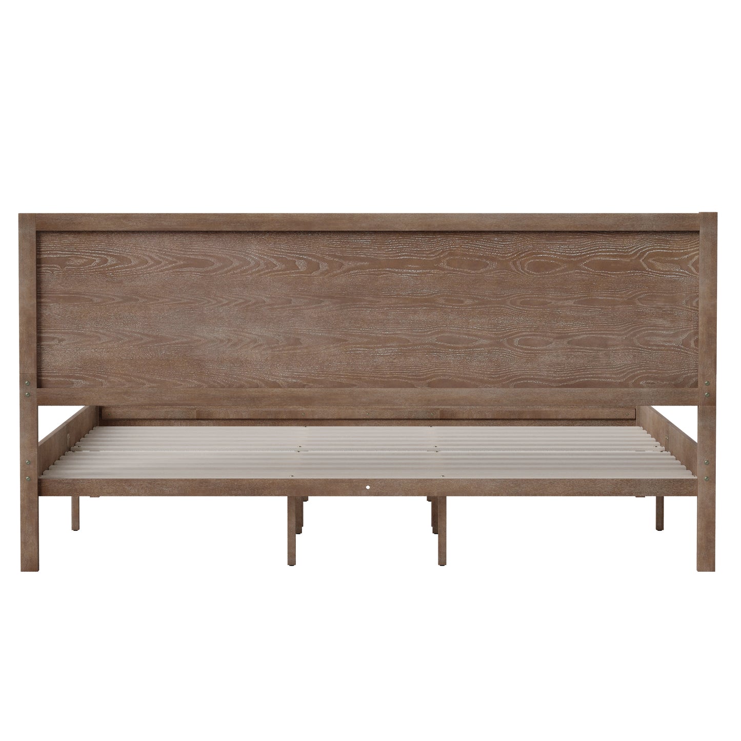 Asher King Size Solid Wood Platform Bed with Wooden Slats and Headboard, No Box Spring Needed, Light Brown Light Brown