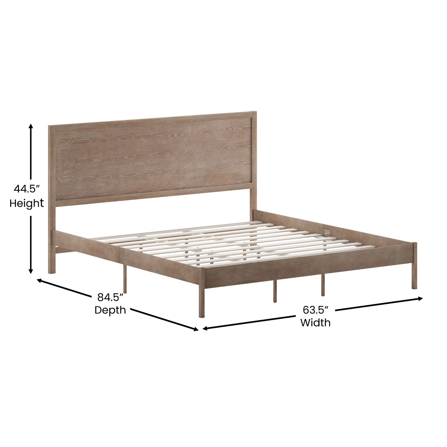 Asher King Size Solid Wood Platform Bed with Wooden Slats and Headboard, No Box Spring Needed, Light Brown Light Brown
