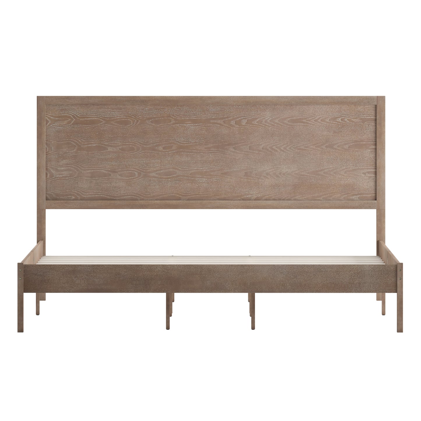 Asher King Size Solid Wood Platform Bed with Wooden Slats and Headboard, No Box Spring Needed, Light Brown Light Brown