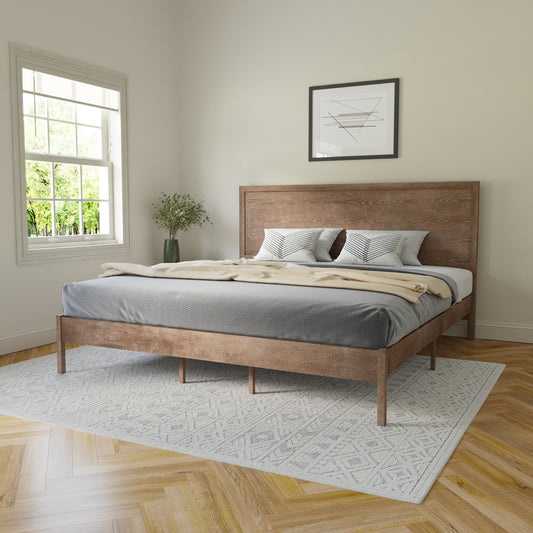 Asher King Size Solid Wood Platform Bed with Wooden Slats and Headboard, No Box Spring Needed, Light Brown Light Brown MG-09004KB-K-OAK-GG