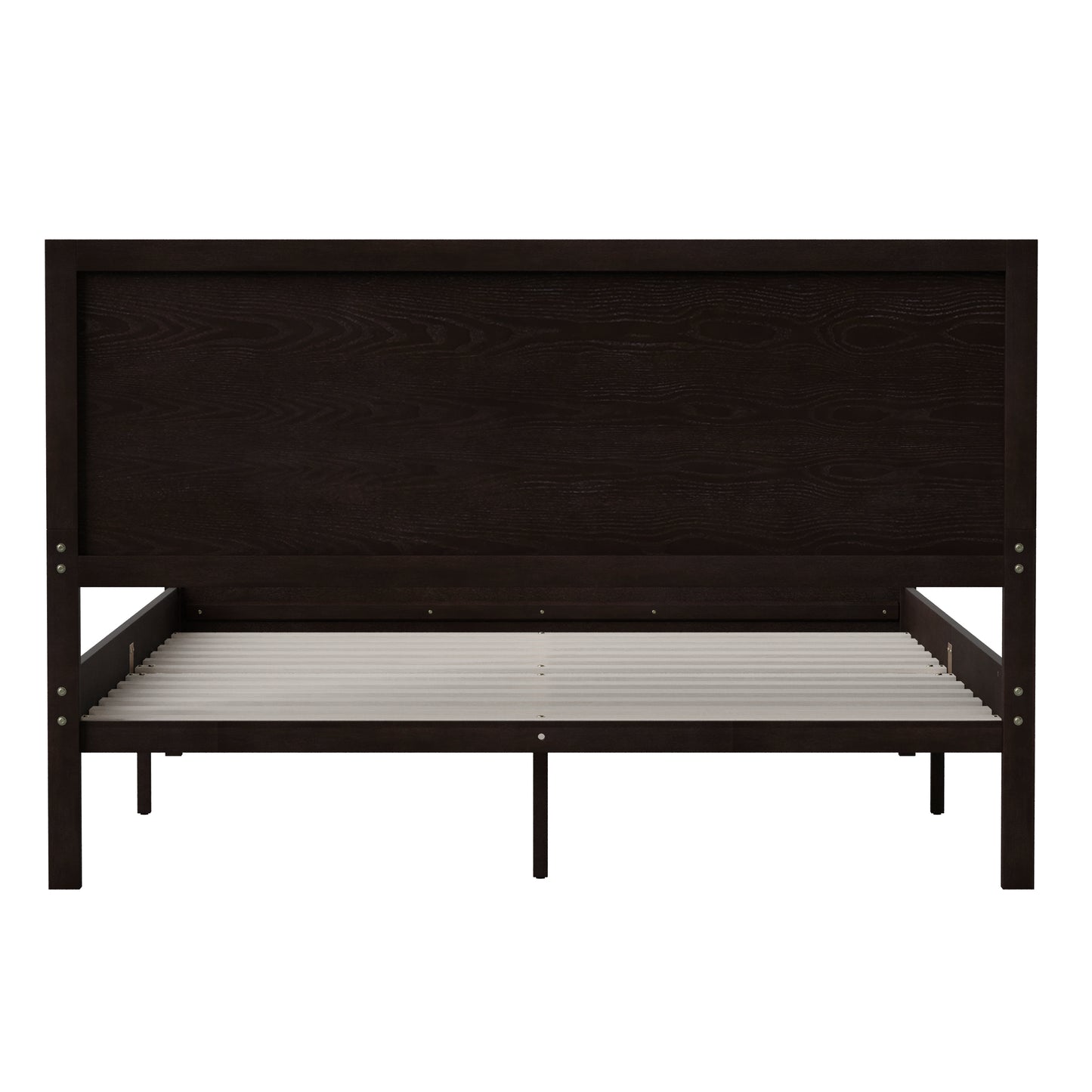 Asher Queen Size Solid Wood Platform Bed with Wooden Slats and Headboard, No Box Spring Needed, Dark Brown Dark Brown
