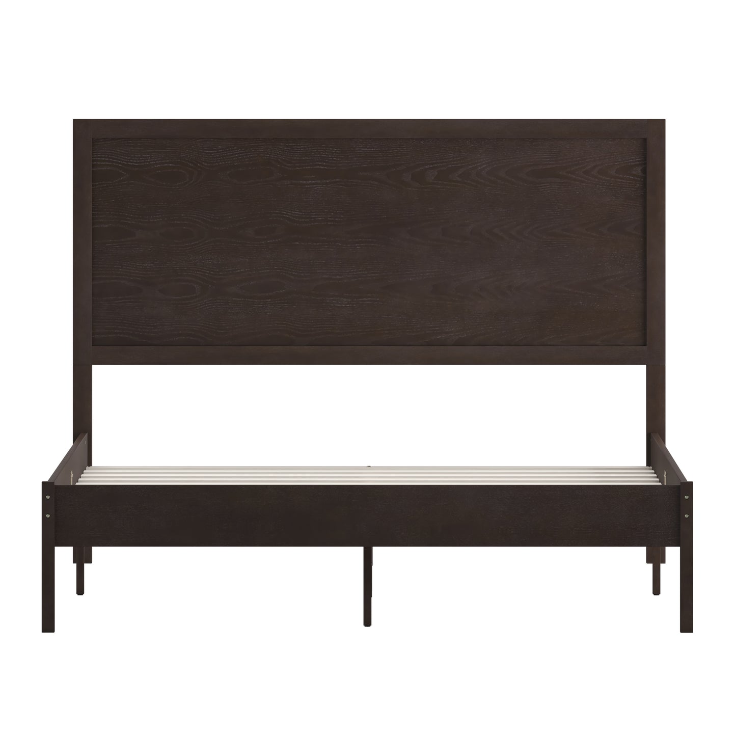 Asher Queen Size Solid Wood Platform Bed with Wooden Slats and Headboard, No Box Spring Needed, Dark Brown Dark Brown