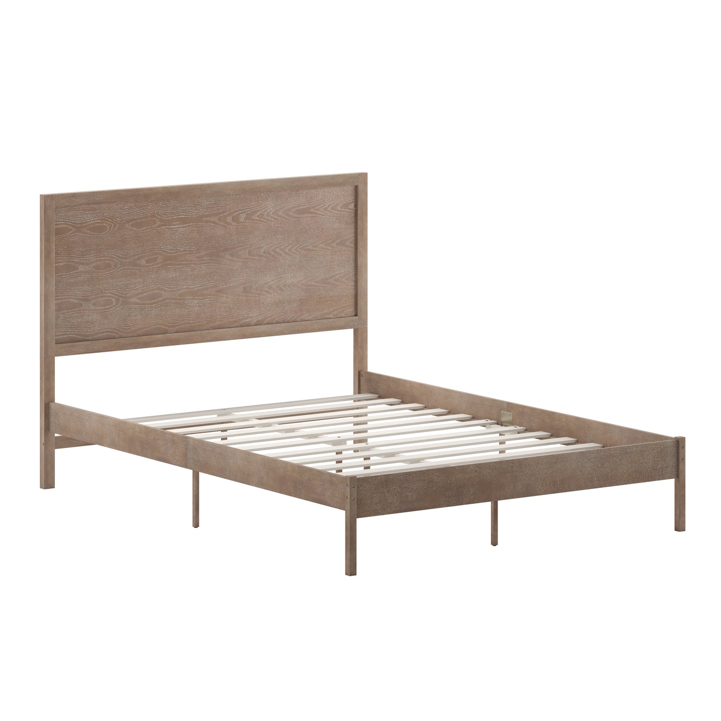 Asher Queen Size Solid Wood Platform Bed with Wooden Slats and Headboard, No Box Spring Needed, Light Brown Light Brown MG-09004QB-Q-OAK-GG