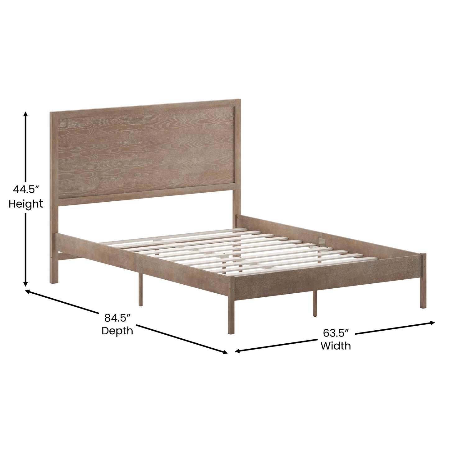 Asher Queen Size Solid Wood Platform Bed with Wooden Slats and Headboard, No Box Spring Needed, Light Brown Light Brown MG-09004QB-Q-OAK-GG