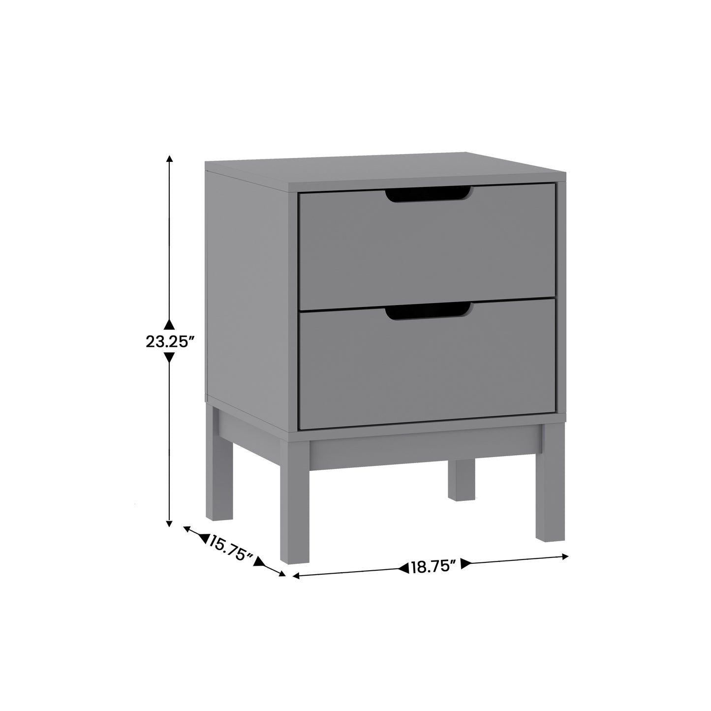 Dallas Wooden Night Stand, Bedroom Side Table with 2 Storage Drawers for Kids in Gray Gray