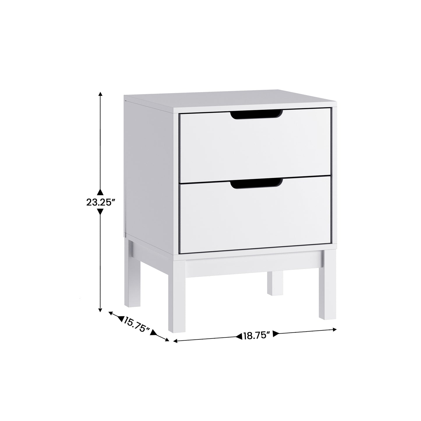 Dallas Wooden Night Stand, Bedroom Side Table with 2 Storage Drawers for Kids in White White