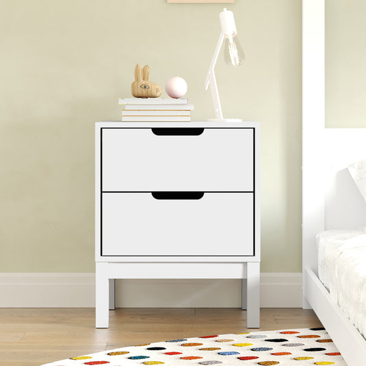 Dallas Wooden Night Stand, Bedroom Side Table with 2 Storage Drawers for Kids in White White MG-9007-1-2NS-WH-GG