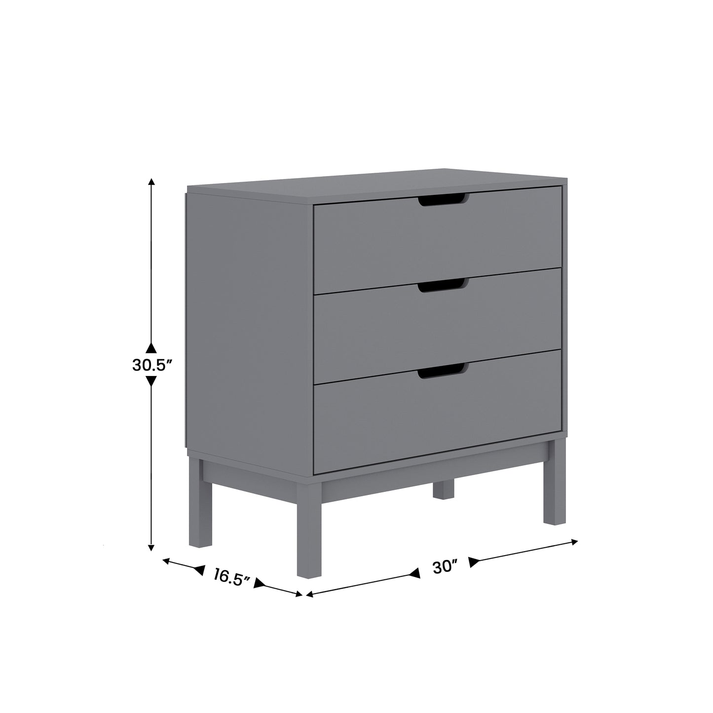 Dallas Wooden 3-Drawer Dresser for Bedroom, Chest of Drawers for Kids in Gray Gray