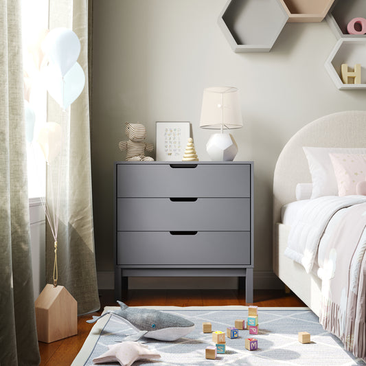 Dallas Wooden 3-Drawer Dresser for Bedroom, Chest of Drawers for Kids in Gray Gray