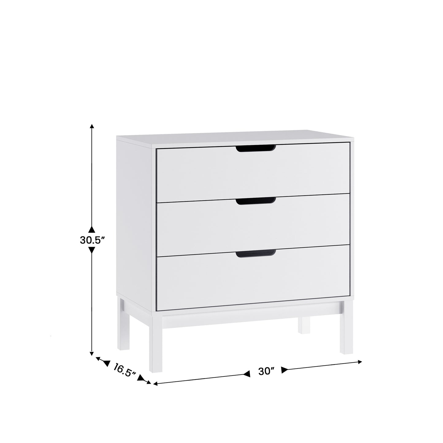 Dallas Wooden 3-Drawer Dresser for Bedroom, Chest of Drawers for Kids in White White
