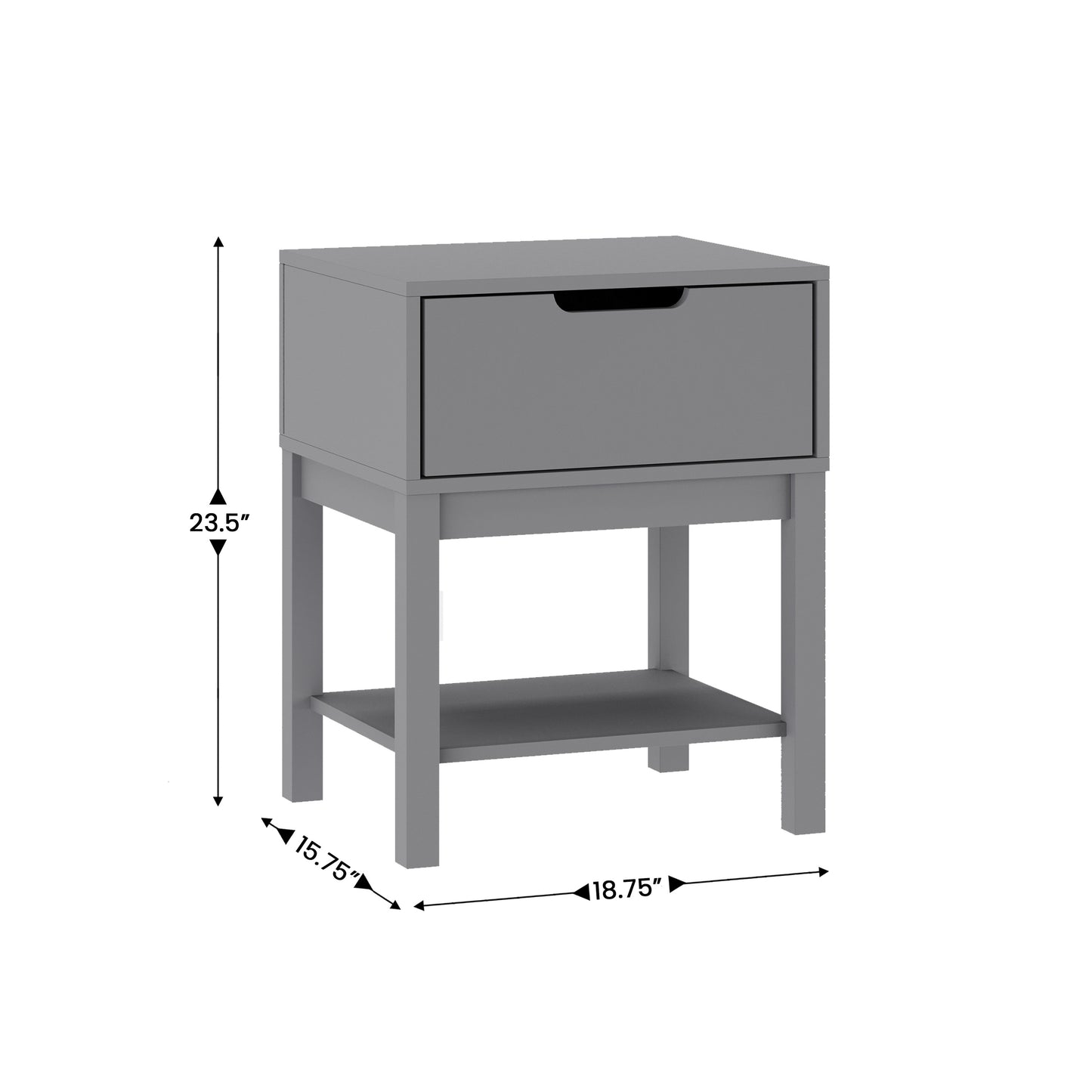 Dallas Wooden Night Stand, Bedroom Side Table with Storage Drawer and Shelf for Kids in Gray Gray