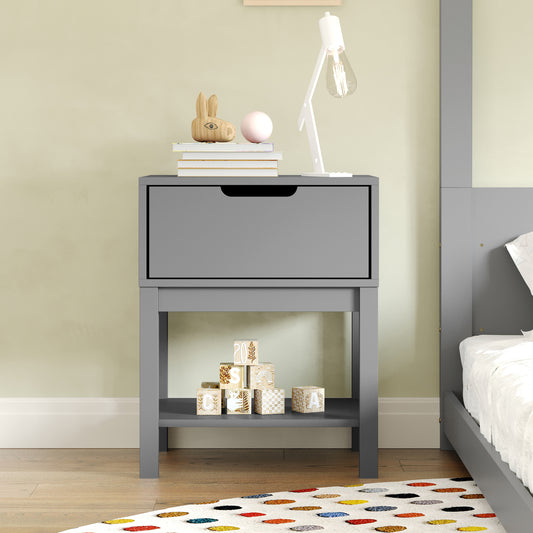 Dallas Wooden Night Stand, Bedroom Side Table with Storage Drawer and Shelf for Kids in Gray Gray MG-9007-1-NS-GY-GG