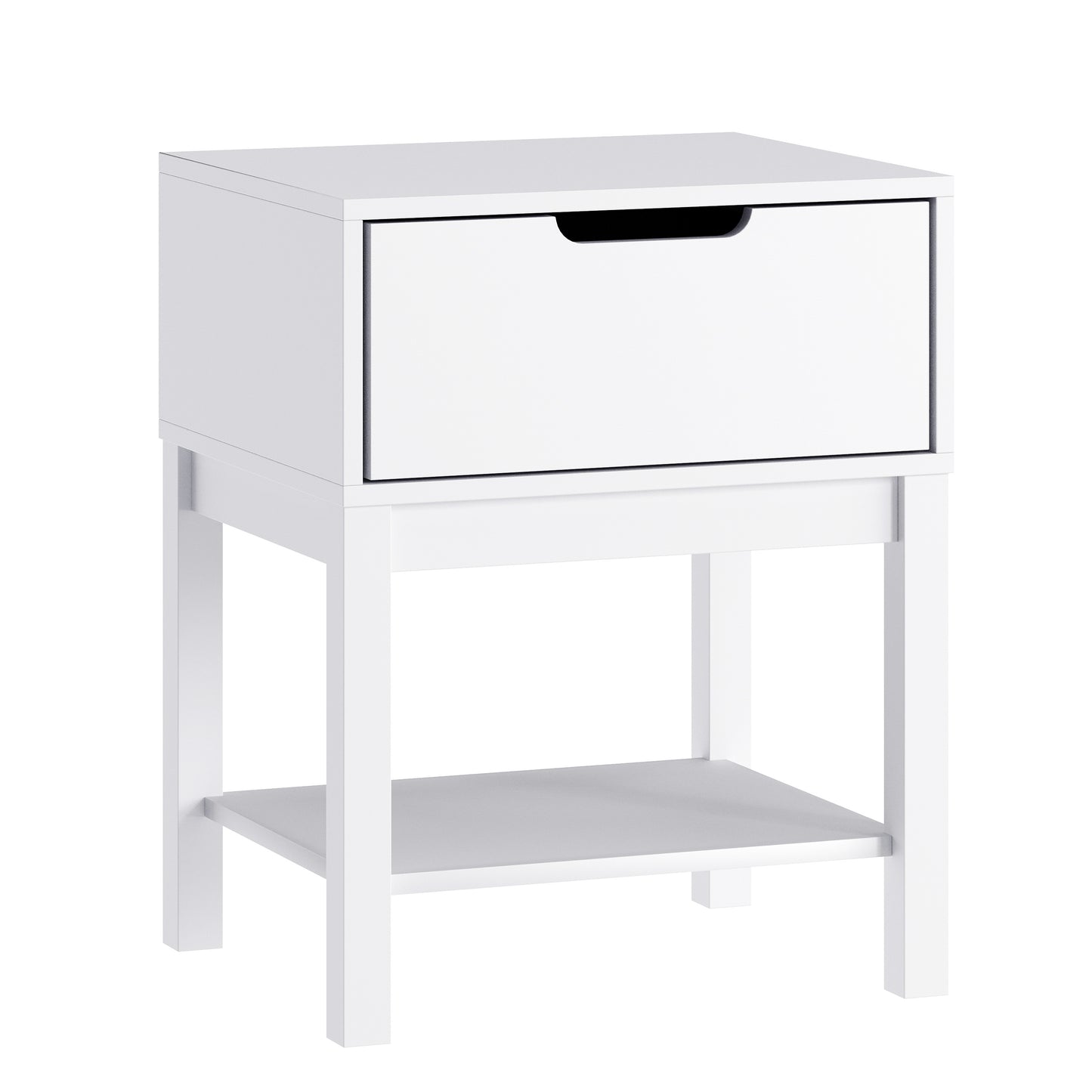 Dallas Wooden Night Stand, Bedroom Side Table with Storage Drawer and Shelf for Kids in White White