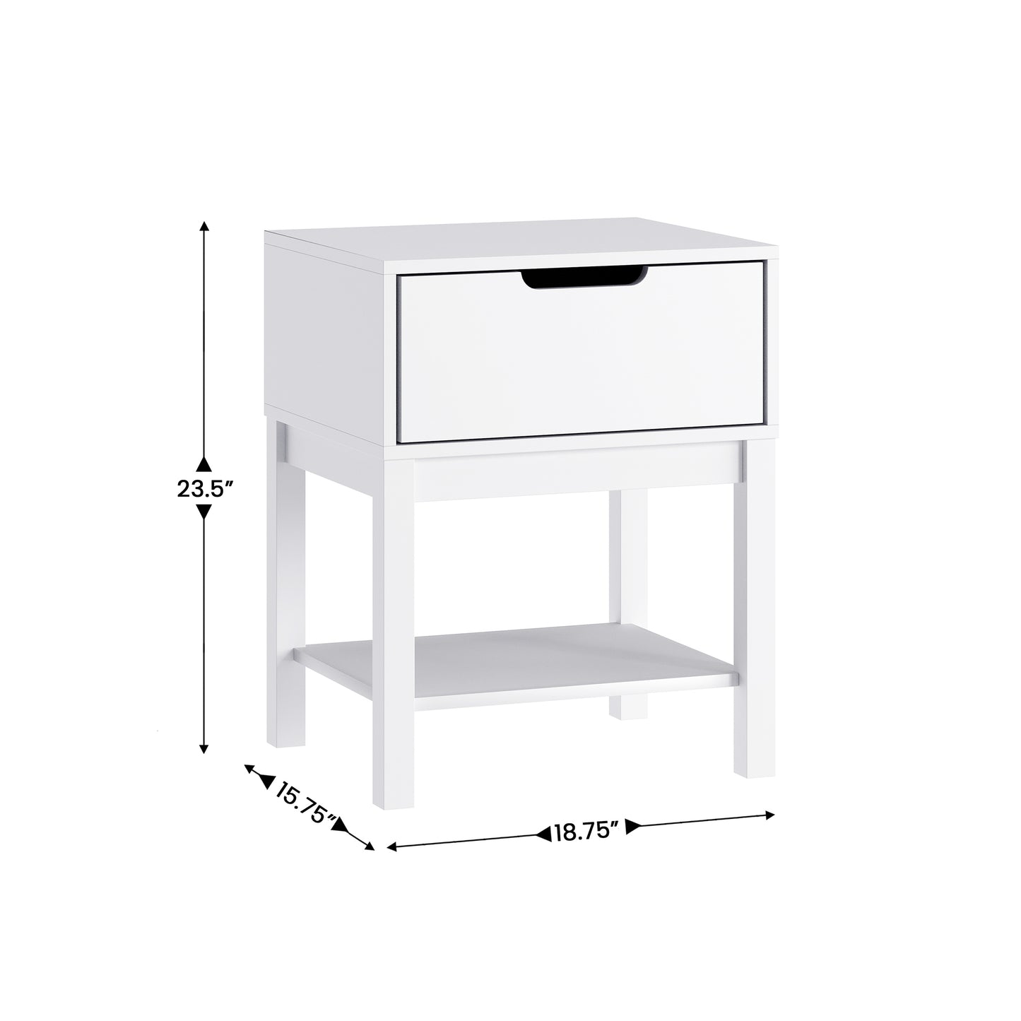 Dallas Wooden Night Stand, Bedroom Side Table with Storage Drawer and Shelf for Kids in White White