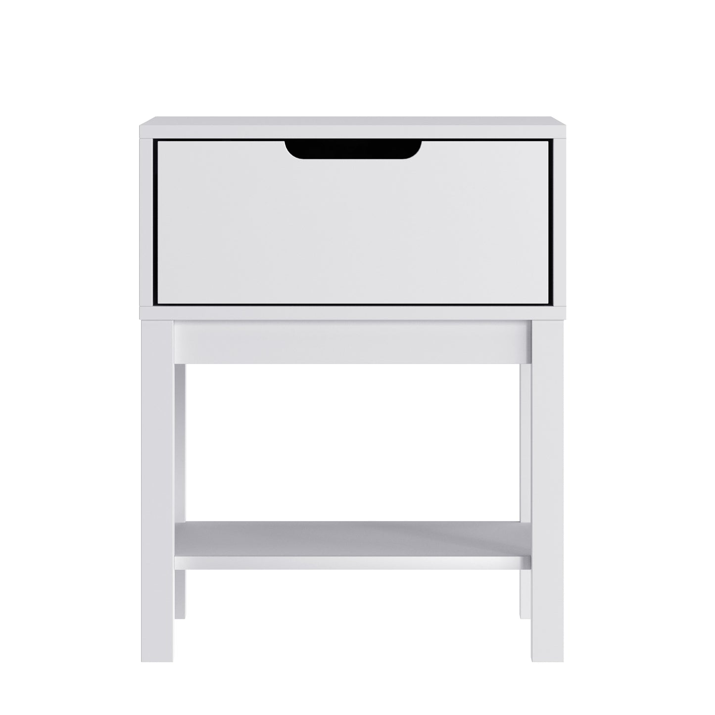 Dallas Wooden Night Stand, Bedroom Side Table with Storage Drawer and Shelf for Kids in White White