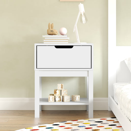 Dallas Wooden Night Stand, Bedroom Side Table with Storage Drawer and Shelf for Kids in White White