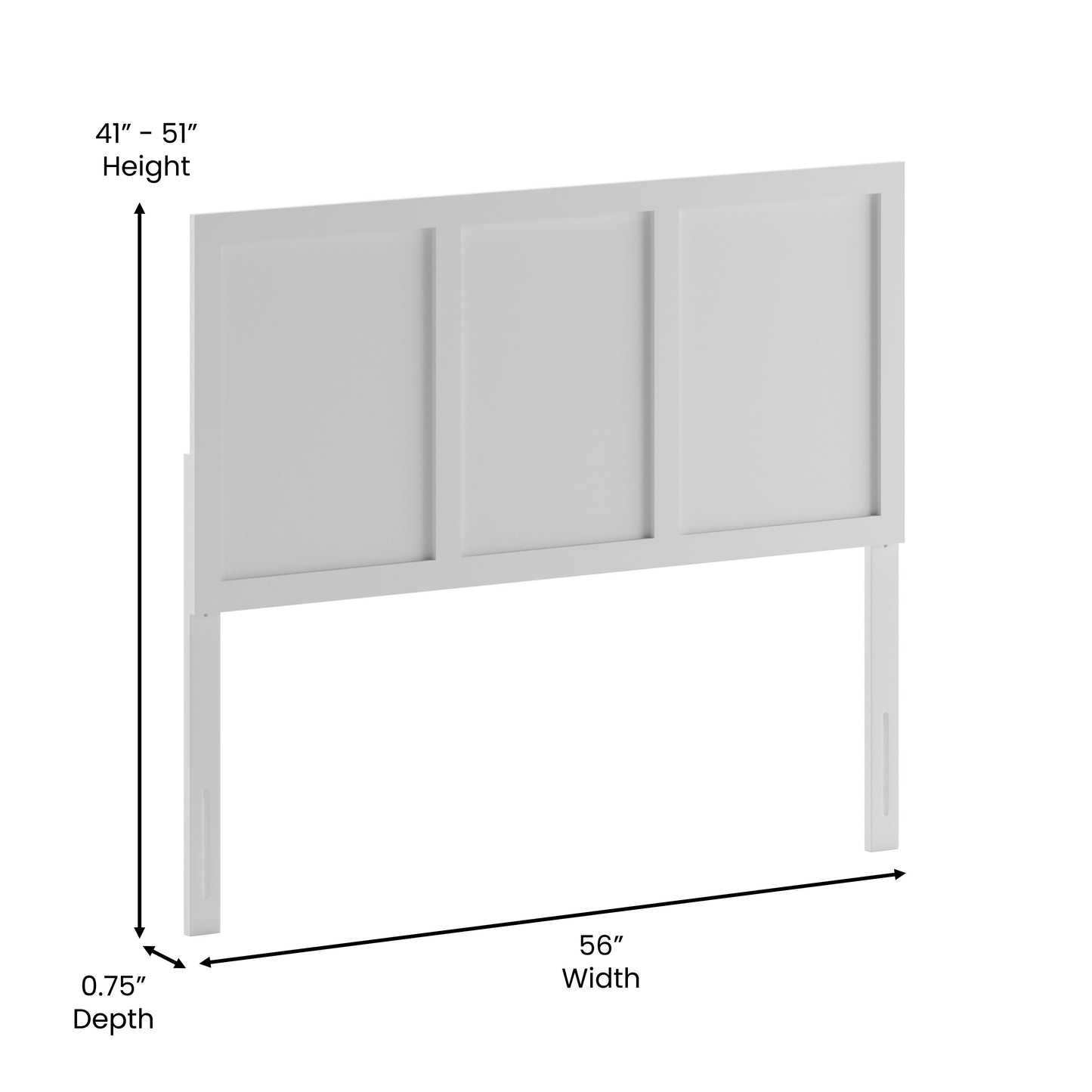 Oliver Full Size Three Panel Wooden Adjustable Headboard for Universal Metal Bed Frames in White White