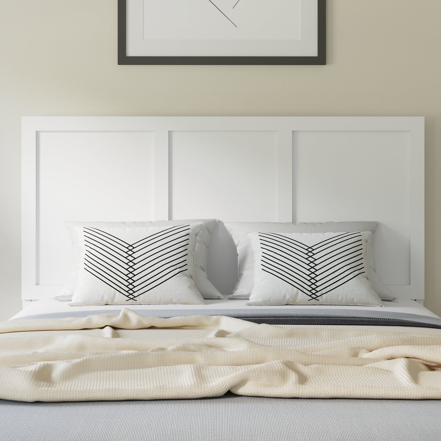 Oliver Full Size Three Panel Wooden Adjustable Headboard for Universal Metal Bed Frames in White White