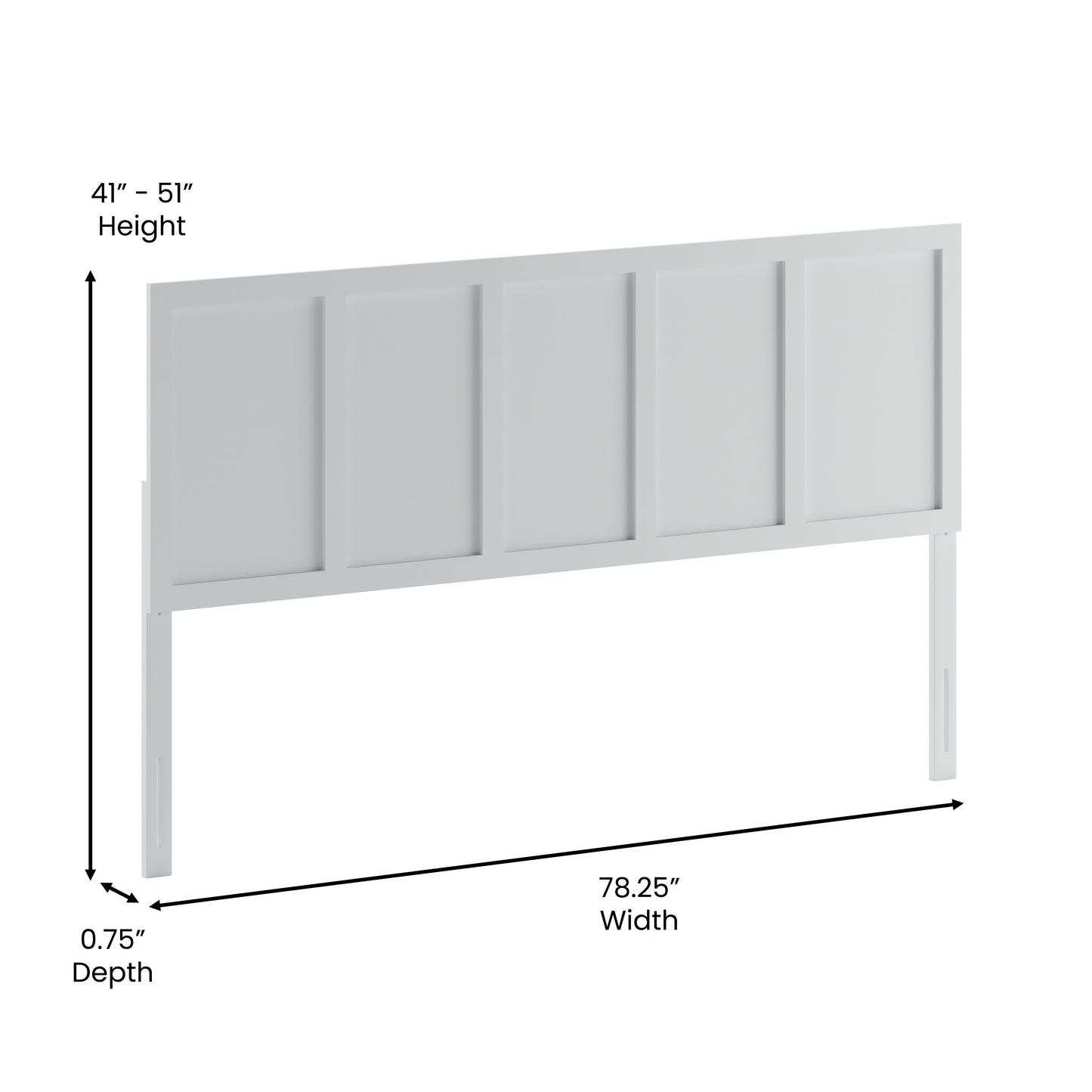 Oliver King Size Four Panel Wooden Adjustable Headboard for Universal Metal Bed Frames in White White