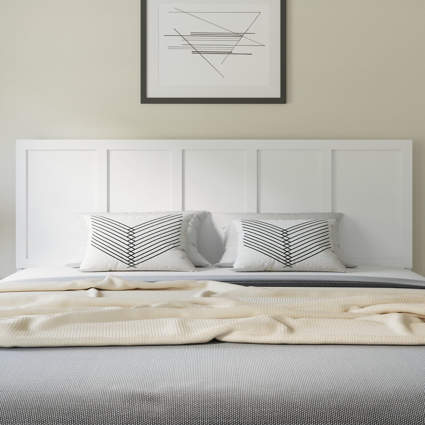 Oliver King Size Four Panel Wooden Adjustable Headboard for Universal Metal Bed Frames in White White