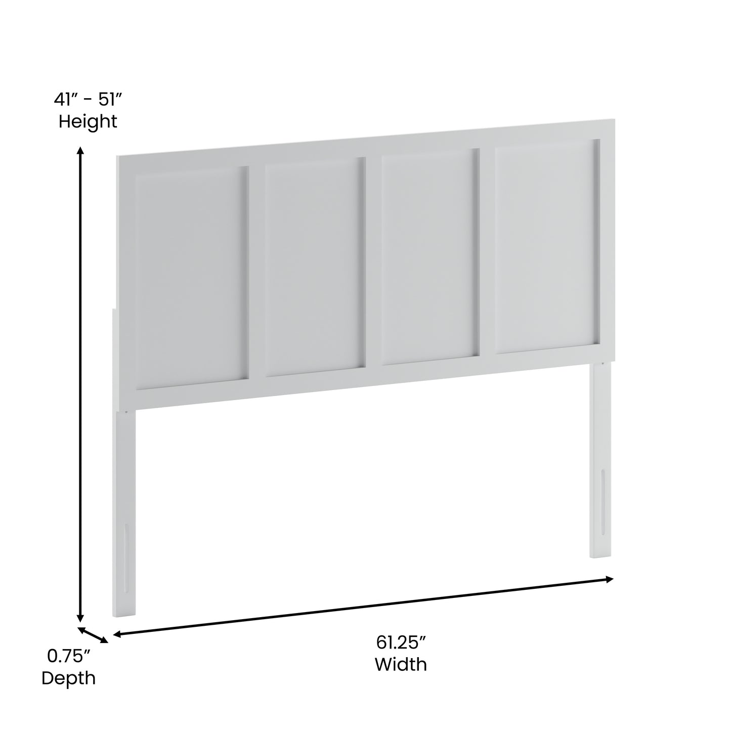 Oliver Queen Size Four Panel Wooden Adjustable Headboard for Universal Metal Bed Frames in White White
