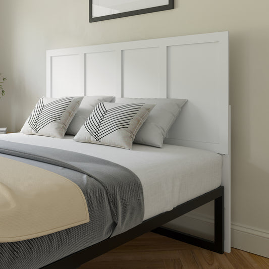 Oliver Queen Size Four Panel Wooden Adjustable Headboard for Universal Metal Bed Frames in White White MG-9708QHB-Q-WHT-GG