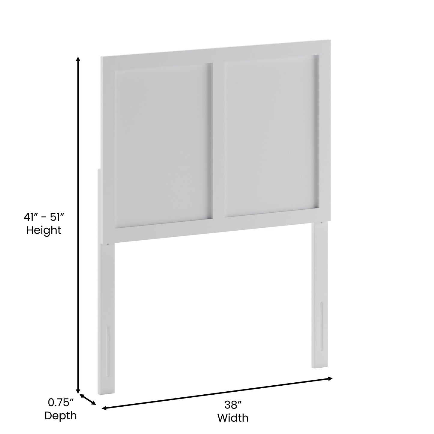 Oliver Twin Size Two Panel Wooden Adjustable Headboard for Universal Metal Bed Frames in White White